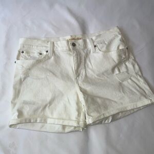 White Levi Mid Length Jean Shorts
